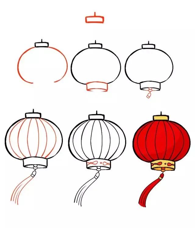 新年简笔画，用灯笼、鞭炮、红包一起迎接春节吧！